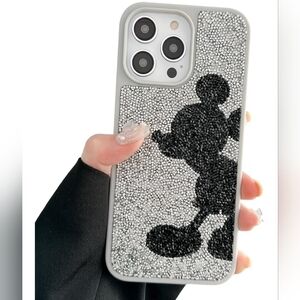 iPhone 15 Pro Max Mickey Mouse Bling  Silver and Black Phone Case